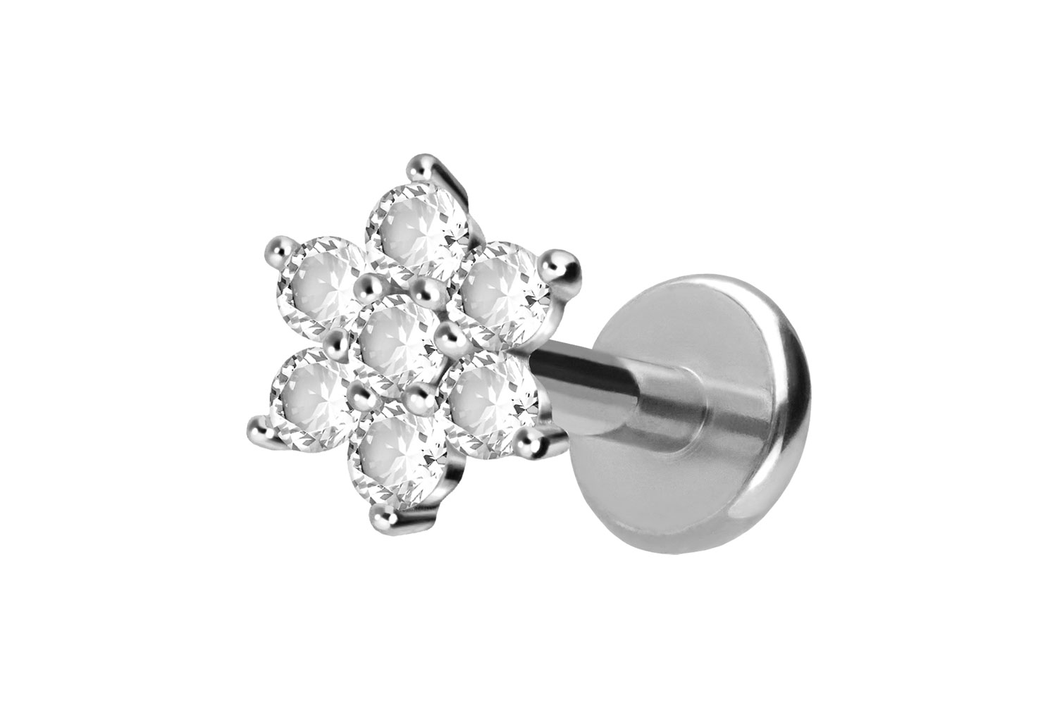 Titan Labret Piercing mit Push Fit KRISTALLBLUME